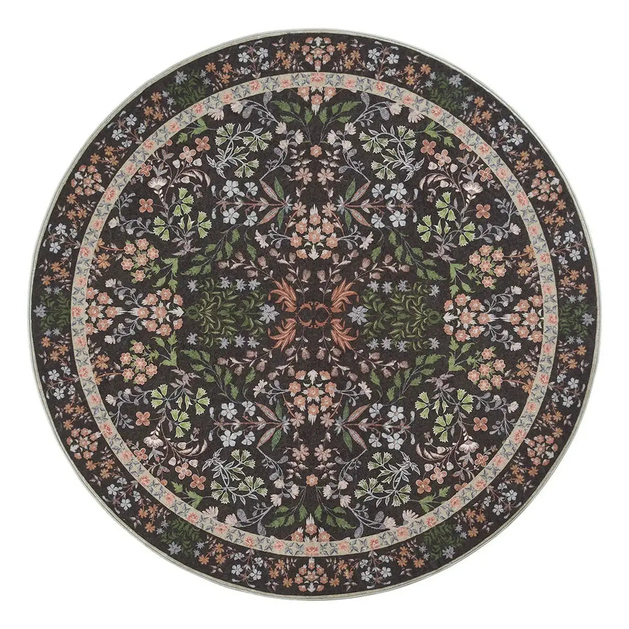 Hand-Painted Vintage Foliage & Floral Area Rug - Jinchan Home