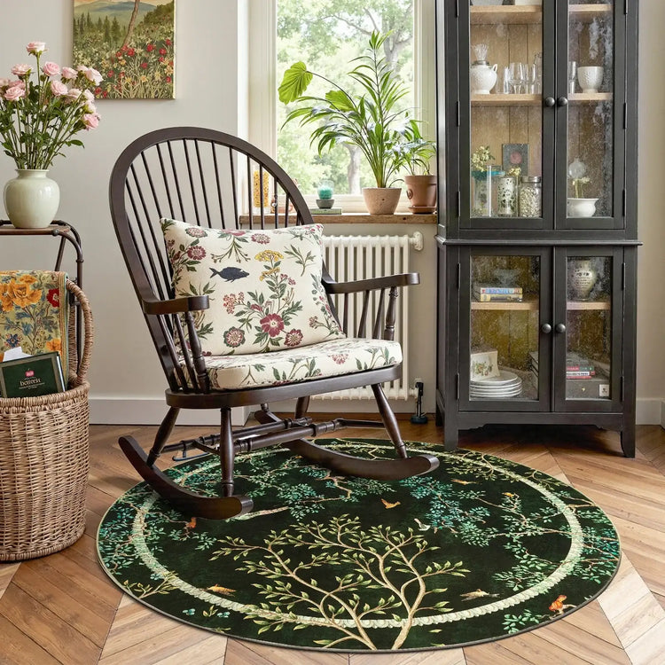 Branches & Birds Botanical Print Area Rug - Jinchan Home