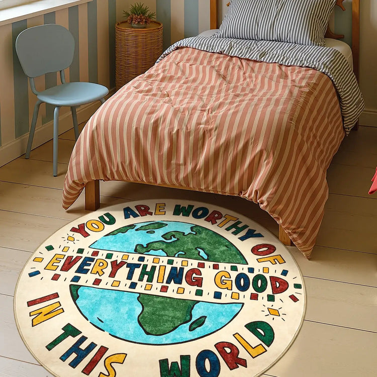 You Are Worthy Global Kids Round Rug - Jinchan Home
