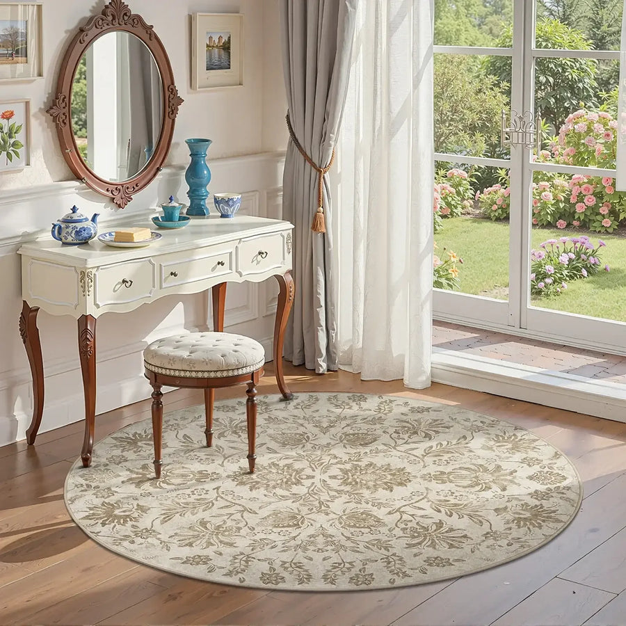 Vintage Distressed Large Floral Scrollwork Area Rug - Jinchan Home