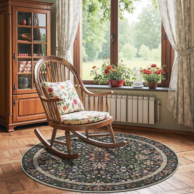 Hand-Painted Vintage Foliage & Floral Area Rug - Jinchan Home
