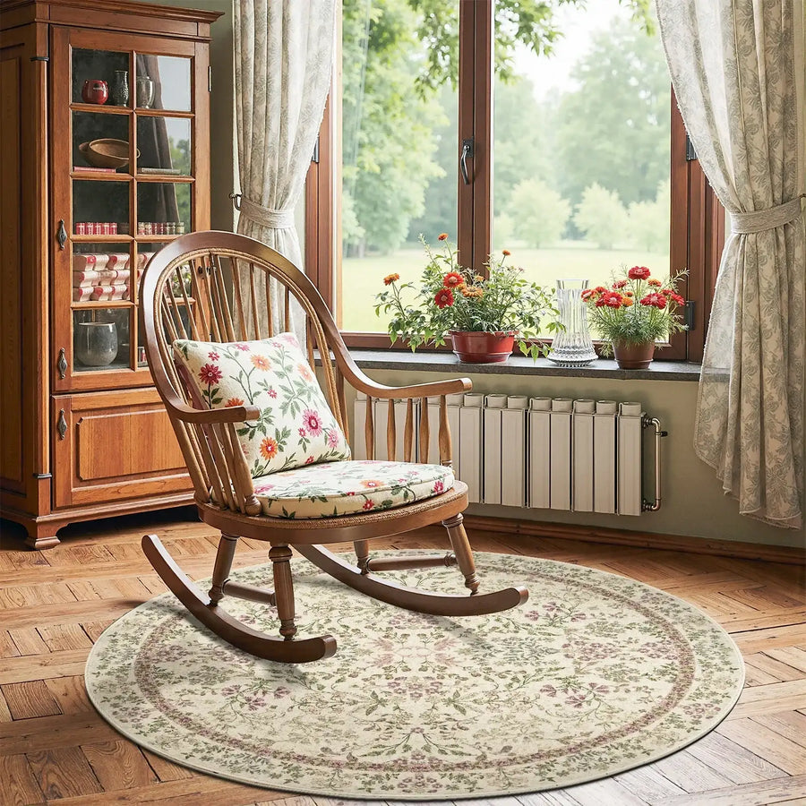 Hand-Painted Vintage Foliage & Floral Area Rug - Jinchan Home