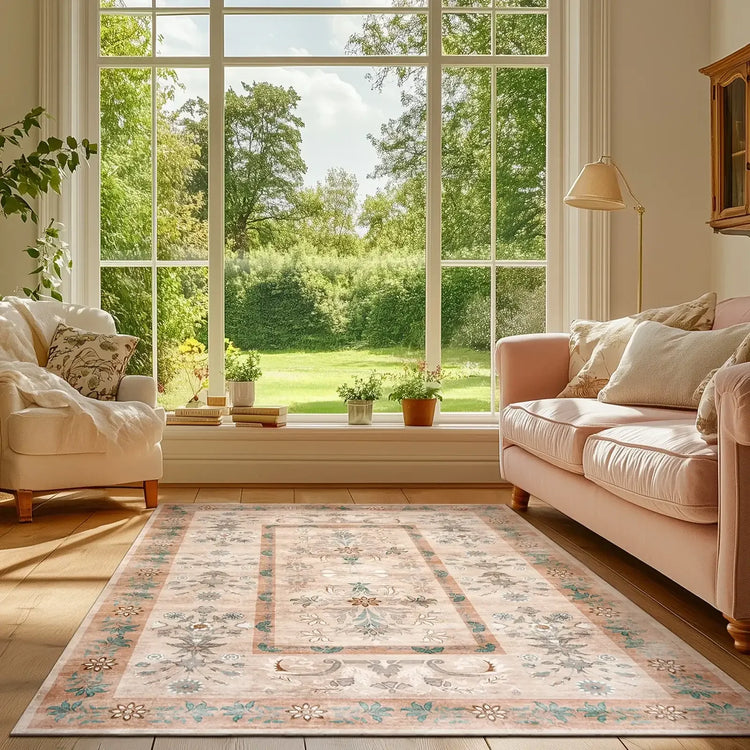 Vintage Floral Border Area Rug - Jinchan Home