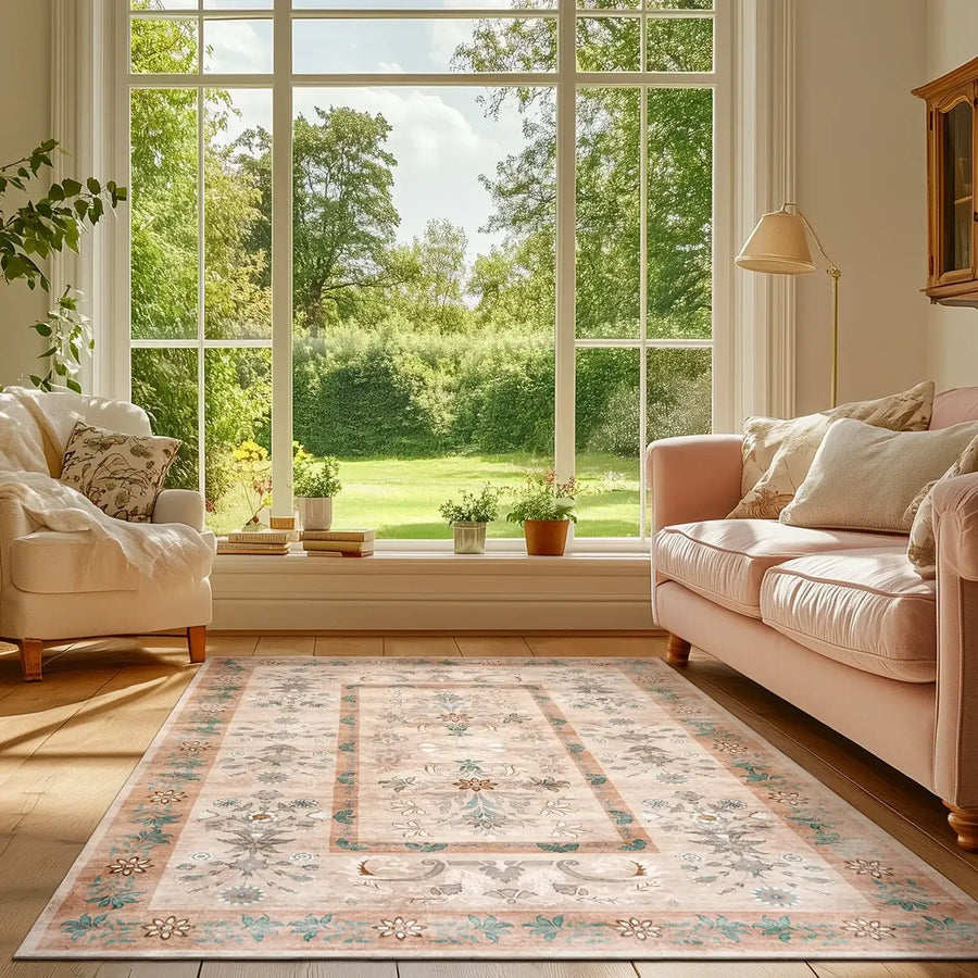 Vintage Floral Border Area Rug - Jinchan Home