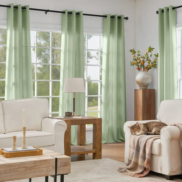 Solid Linen Textured Grommet Curtains - Jinchan Home