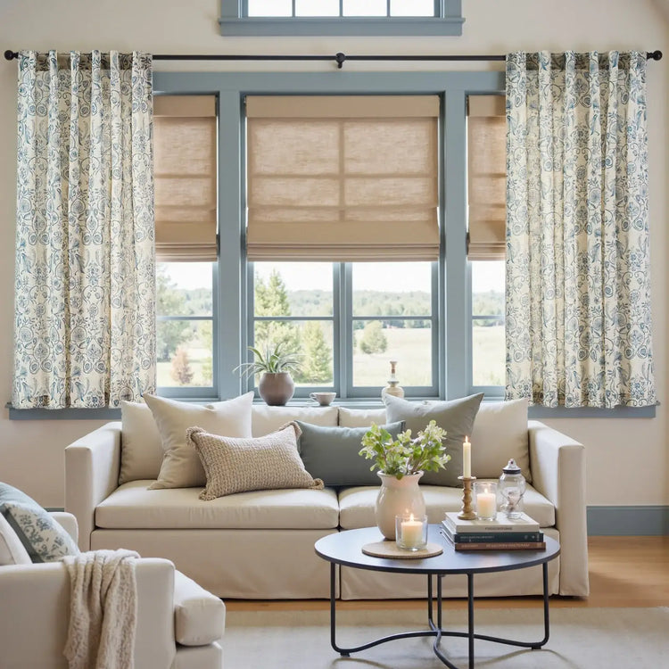 Rococo Vine Linen-Blend 3-in-1 Curtains - Jinchan Home