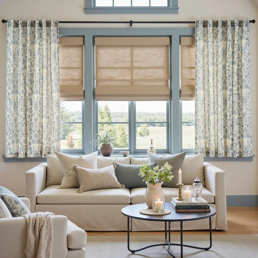 Rococo Vine Linen-Blend 3-in-1 Curtains - Jinchan Home