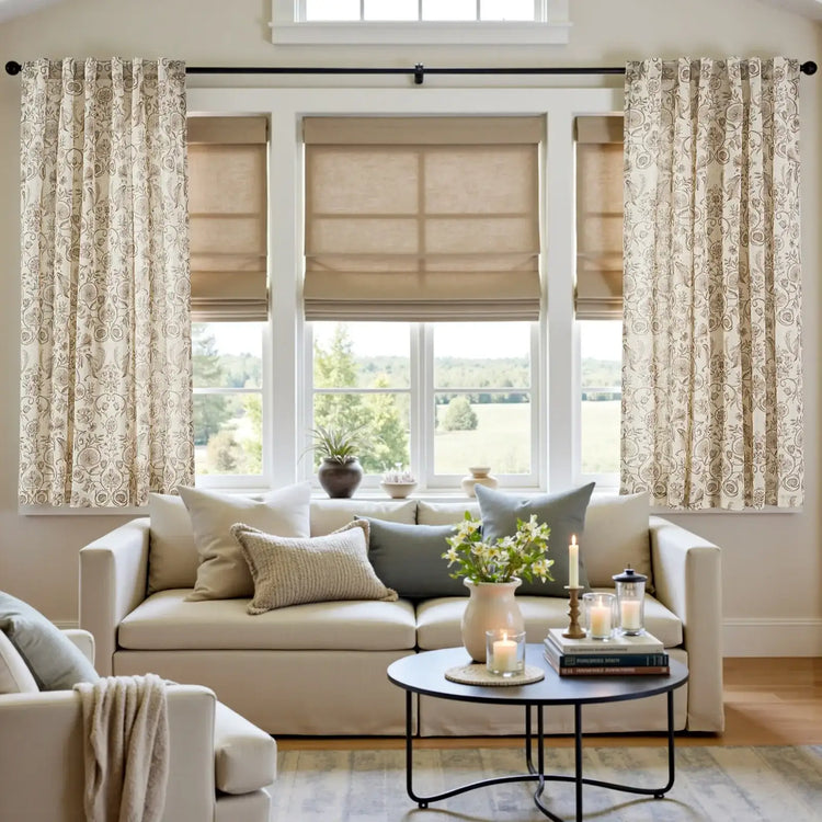 Rococo Vine Linen-Blend 3-in-1 Curtains - Jinchan Home