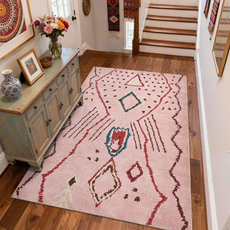 Boho Doodle Geometric Tribal Area Rug - Jinchan Home