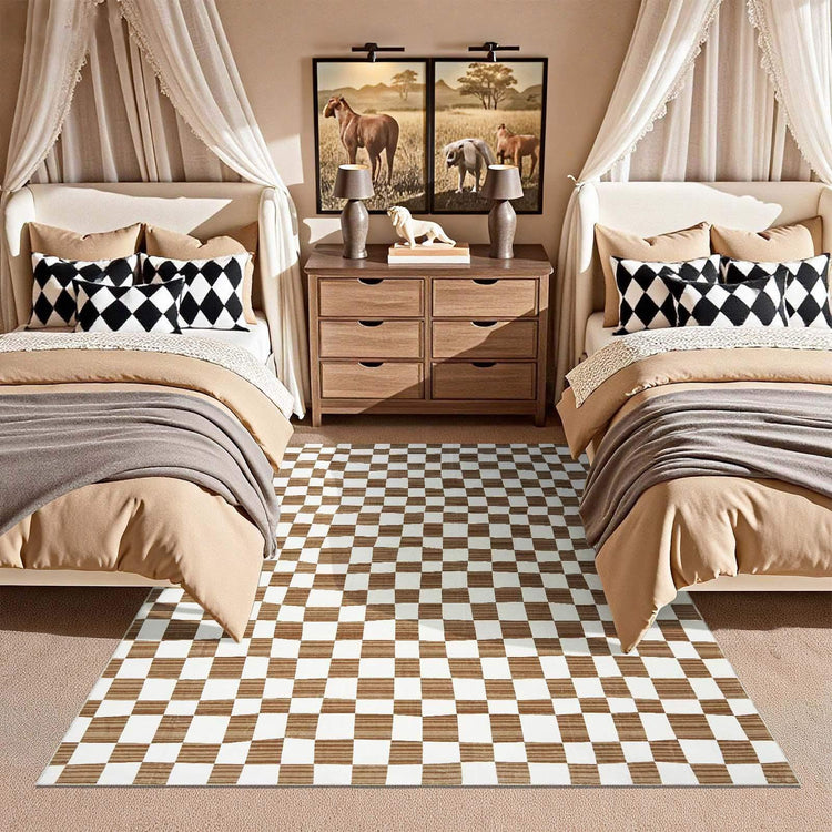 Modern Checkered Geometric Area Rug - Jinchan Home