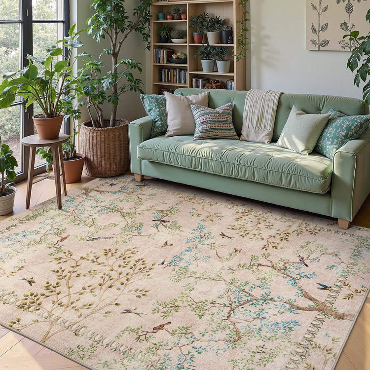 Branches & Birds Botanical Print Area Rug - Jinchan Home