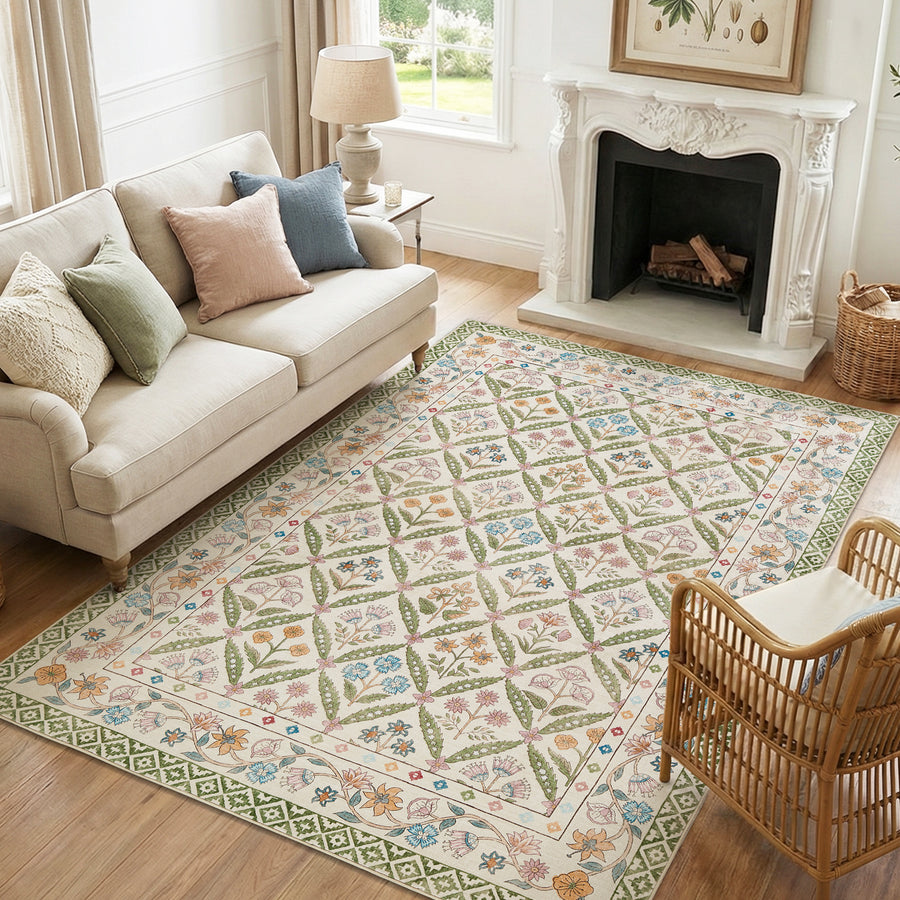 Vintage Floral Polypropylene Area Rug - Jinchan Home