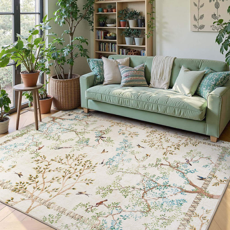 Branches & Birds Botanical Print Area Rug - Jinchan Home