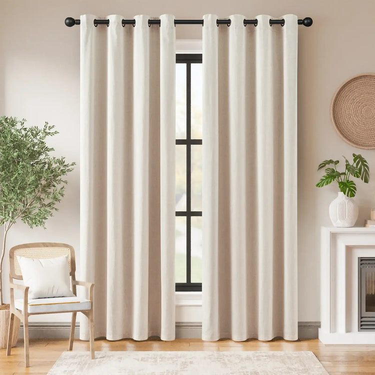 Linen-Blend Solid Grommet Curtains Blackout Lining - Jinchan Home