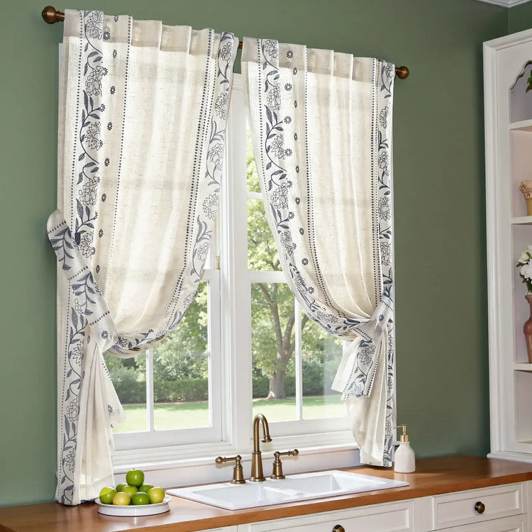 Rod Pocket Vintage Ditsy Floral & Vine Kitchen Curtains - Jinchan Home