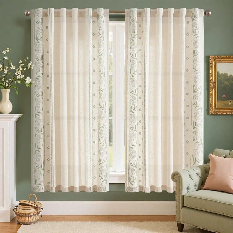 Rod Pocket Vintage Ditsy Floral & Vine Kitchen Curtains - Jinchan Home