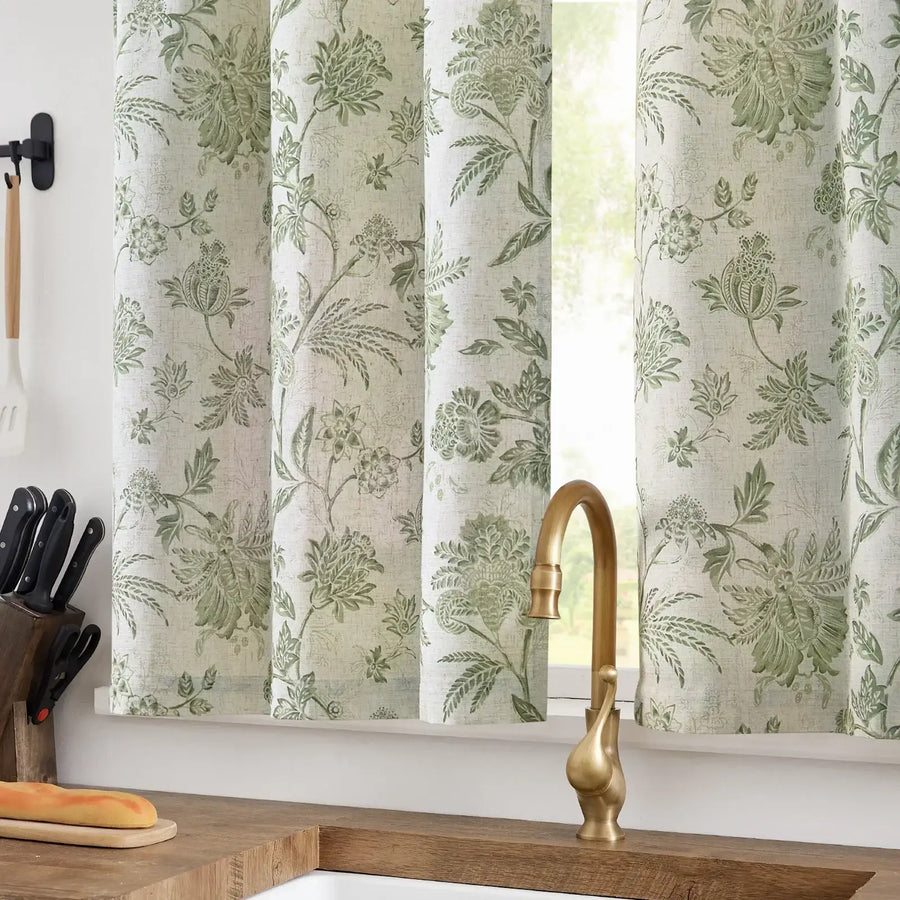 Vintage Botanical Floral Print Kitchen Curtains - Jinchan Home