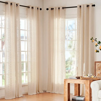 
                    
                      Boho Geometric Fish Leaf Embroidered Curtains - Jinchan Home
                    
                  