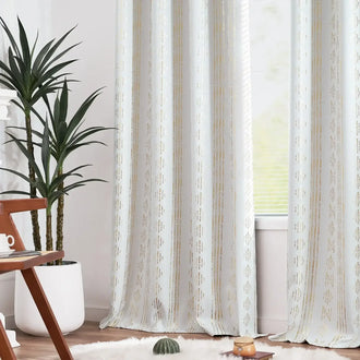 
                    
                      Light-Toned Boho Vertical-Stripe Geometric Grommet Curtains - Jinchan Home
                    
                  