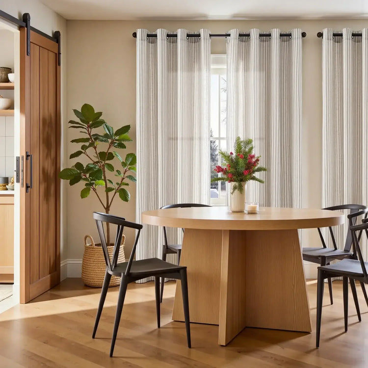 Fine-Striped Linen Blend Grommet Curtains - Jinchan Home