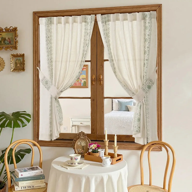 Floral Embroidered Linen Blend Kitchen Curtains - Jinchan Home