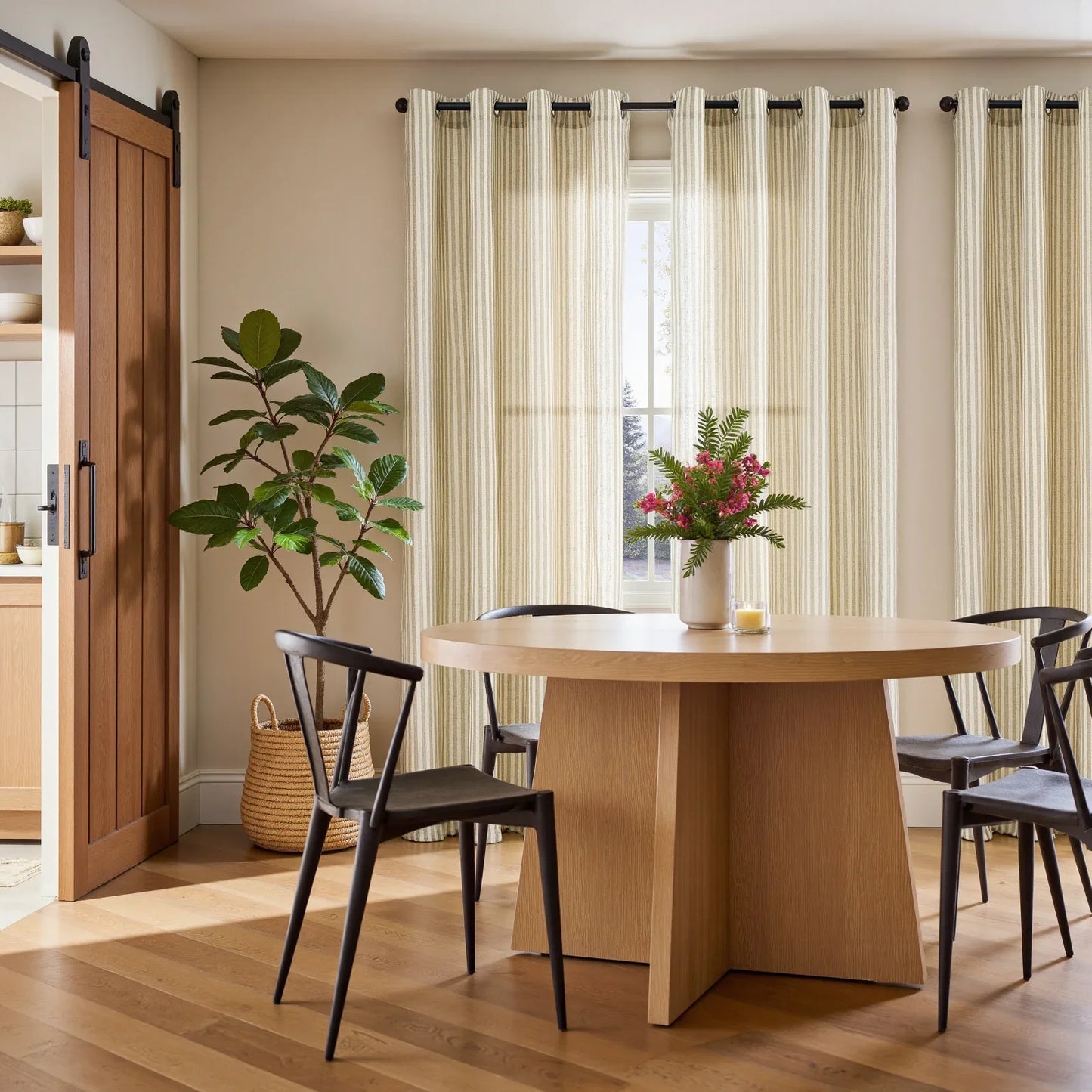 Fine-Striped Linen Blend Grommet Curtains - Jinchan Home