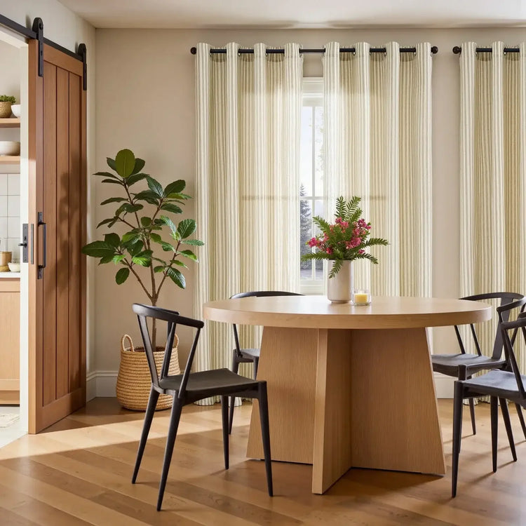 Fine-Striped Linen Blend Grommet Curtains - Jinchan Home