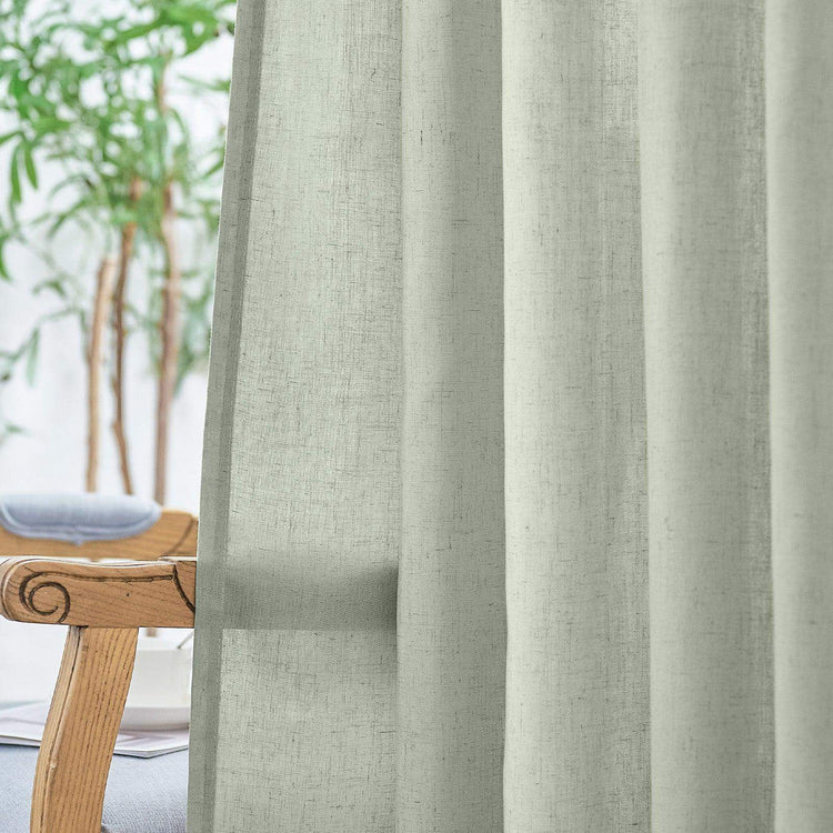 Solid Linen-Blend Flat Curtains - Jinchan Home