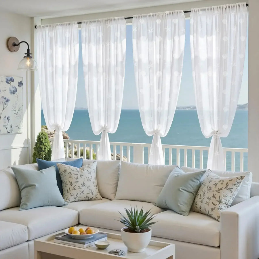 Starfish & Seashell Coastal Sheer Curtains - Jinchan Home
