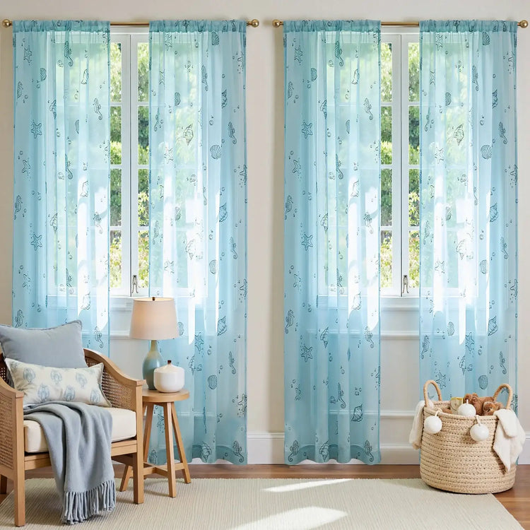 Nautical Sheer Seahorse and Shell Curtains - Jinchan Home