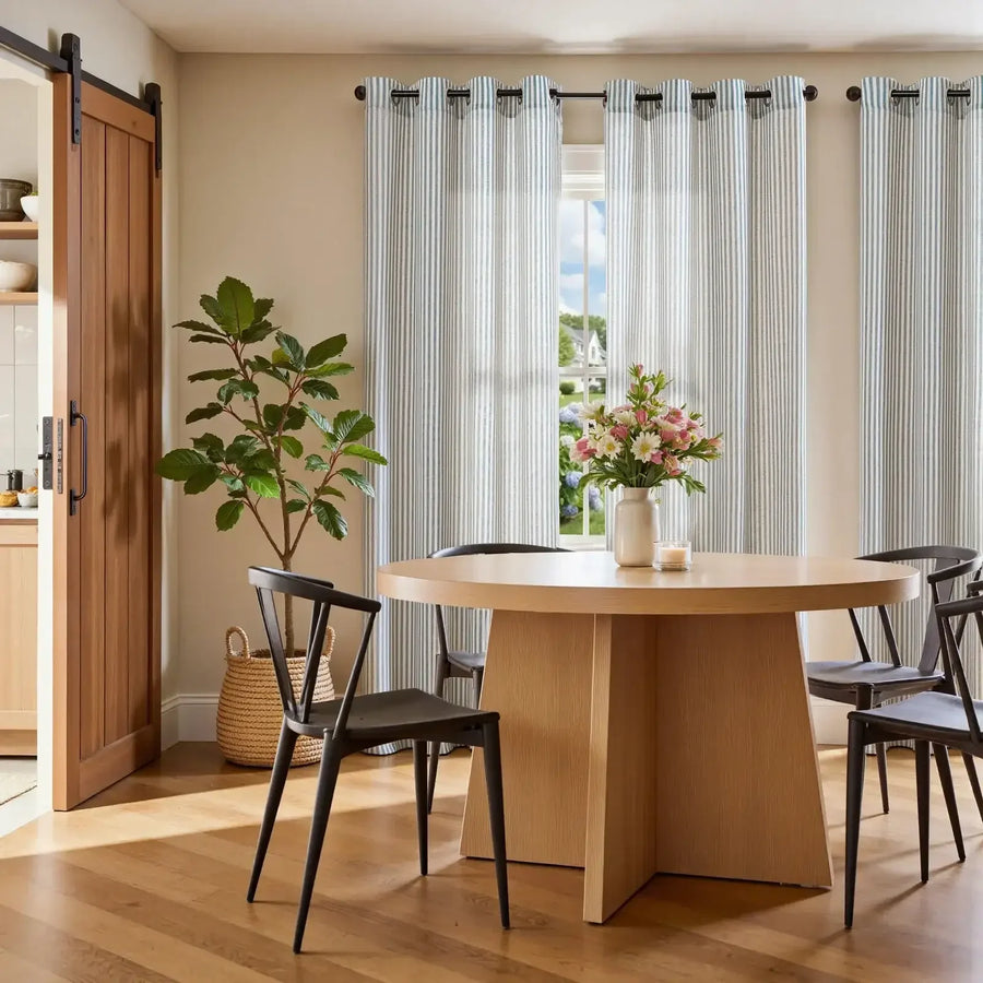 Fine-Striped Linen Blend Grommet Curtains - Jinchan Home