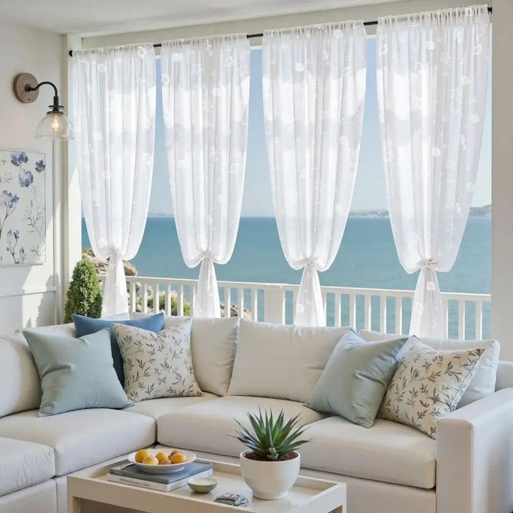 Nautical Sheer Seahorse and Shell Curtains - Jinchan Home