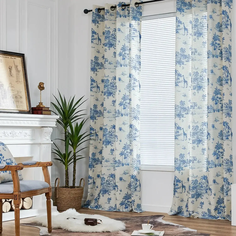 Jungle Safari Vintage Toile Print Grommet Curtains - Jinchan Home
