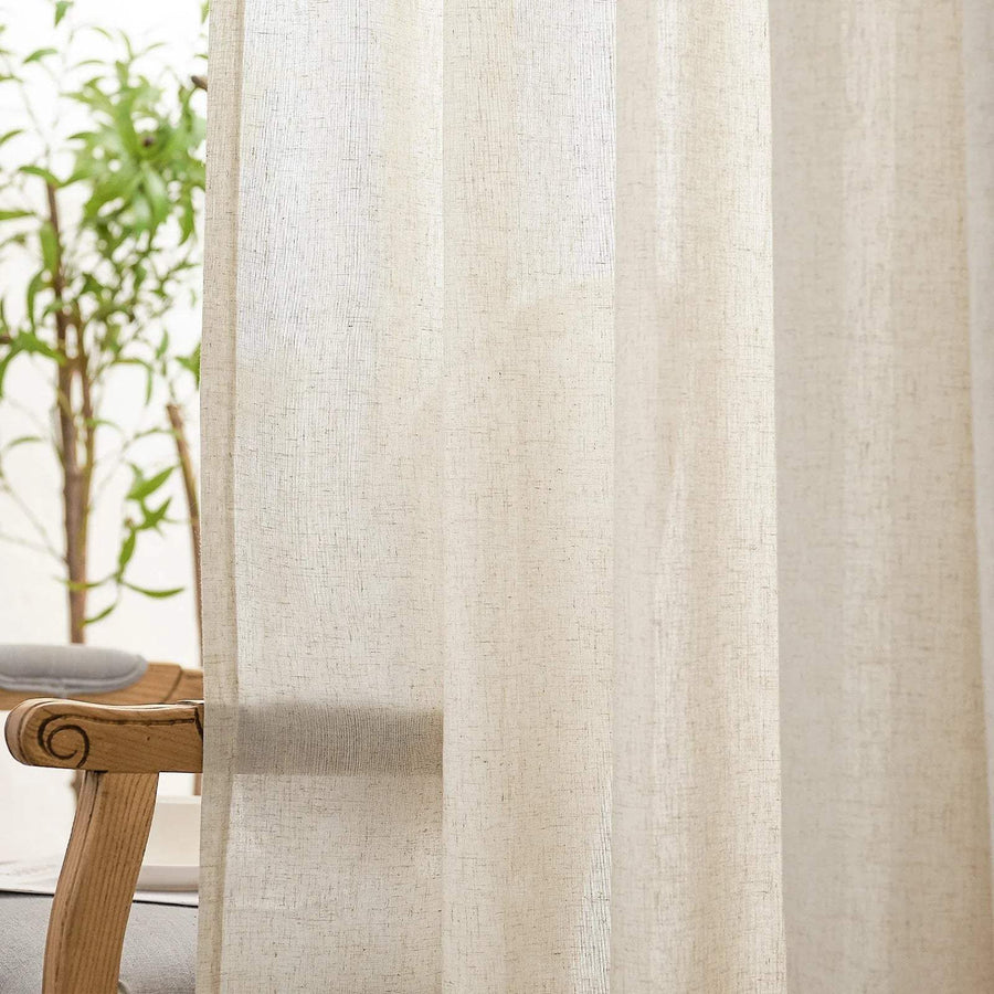 Solid Linen-Blend Flat Curtains - Jinchan Home