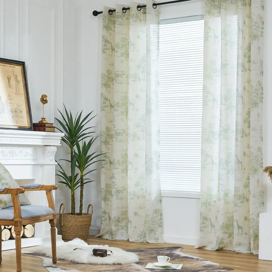Jungle Safari Vintage Toile Print Grommet Curtains - Jinchan Home