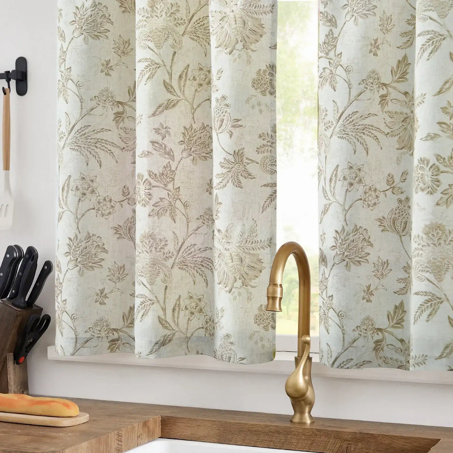 Vintage Botanical Floral Print Kitchen Curtains - Jinchan Home