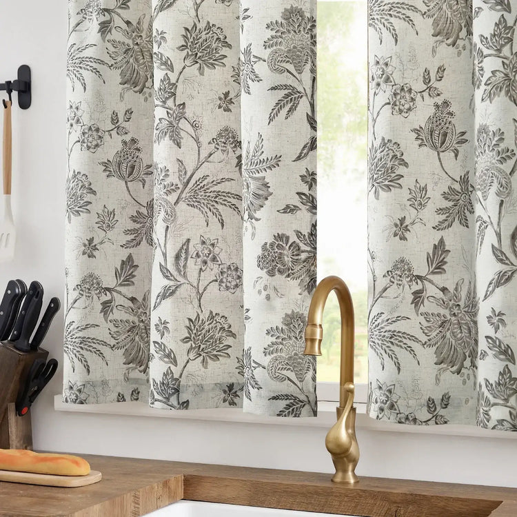 Vintage Botanical Floral Print Kitchen Curtains - Jinchan Home