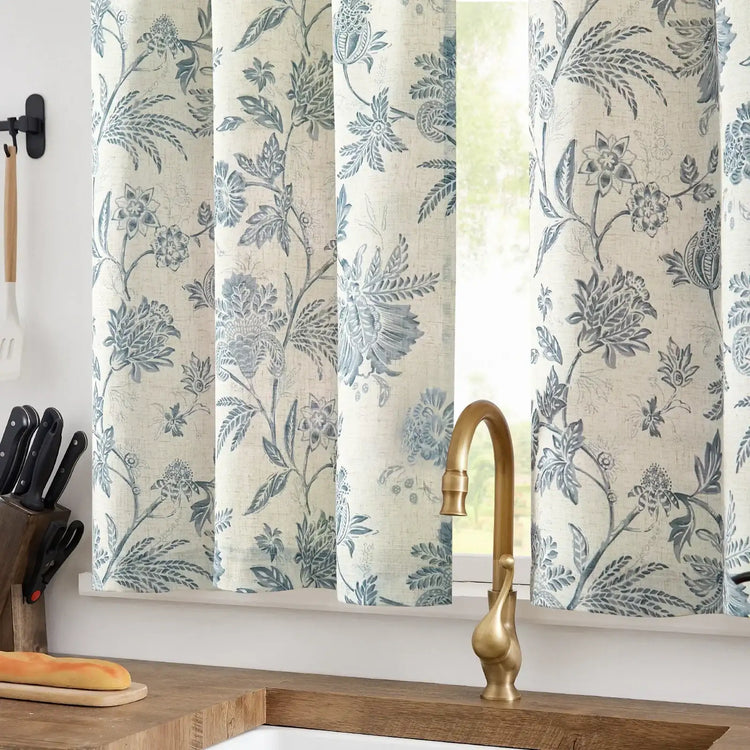 Vintage Botanical Floral Print Kitchen Curtains - Jinchan Home