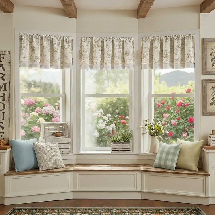 Vintage Rose Print Linen-Blend Rod Pocket Valance - Jinchan Home