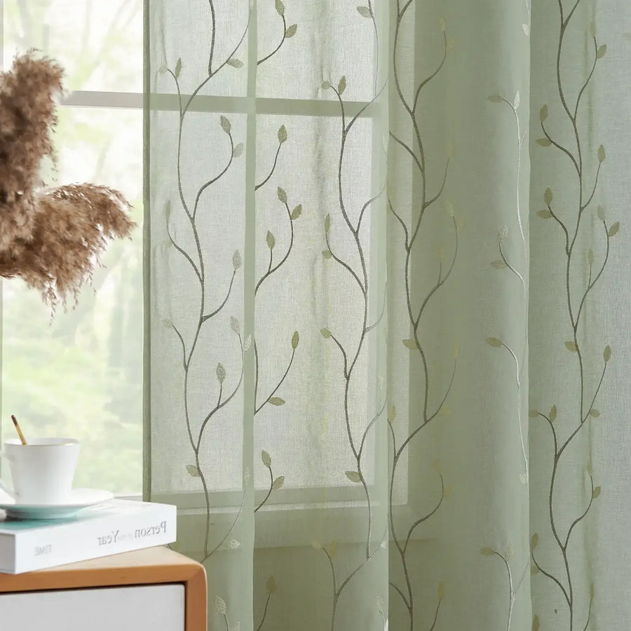 Leaf Embroidered Sheer Curtains - Jinchan Home