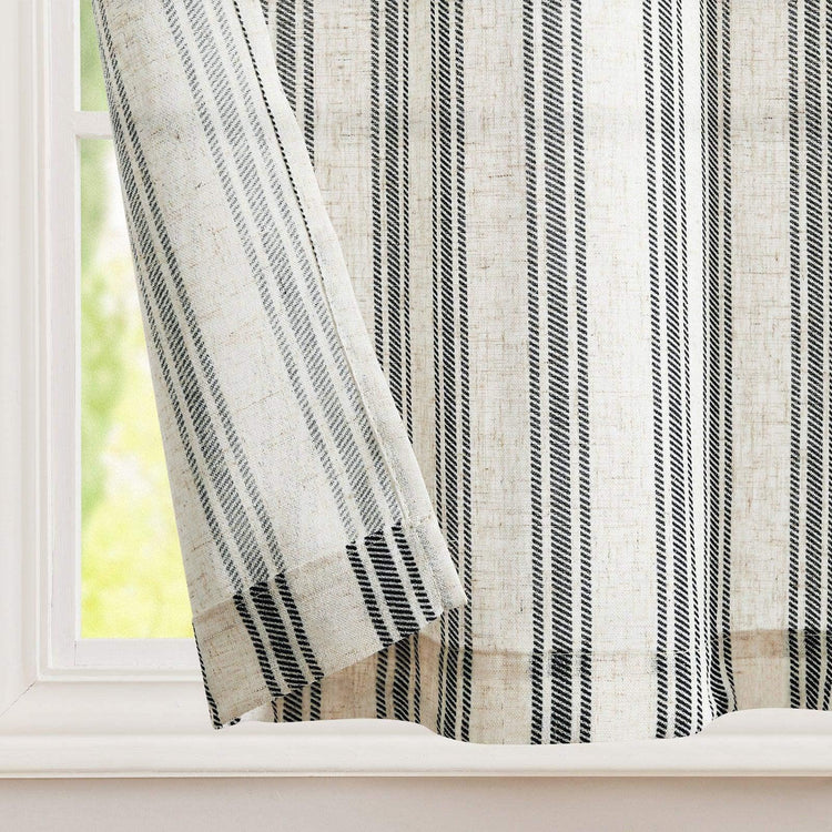 Twill Striped Linen Blend Rod Pocket Kitchen Curtains - Jinchan Home