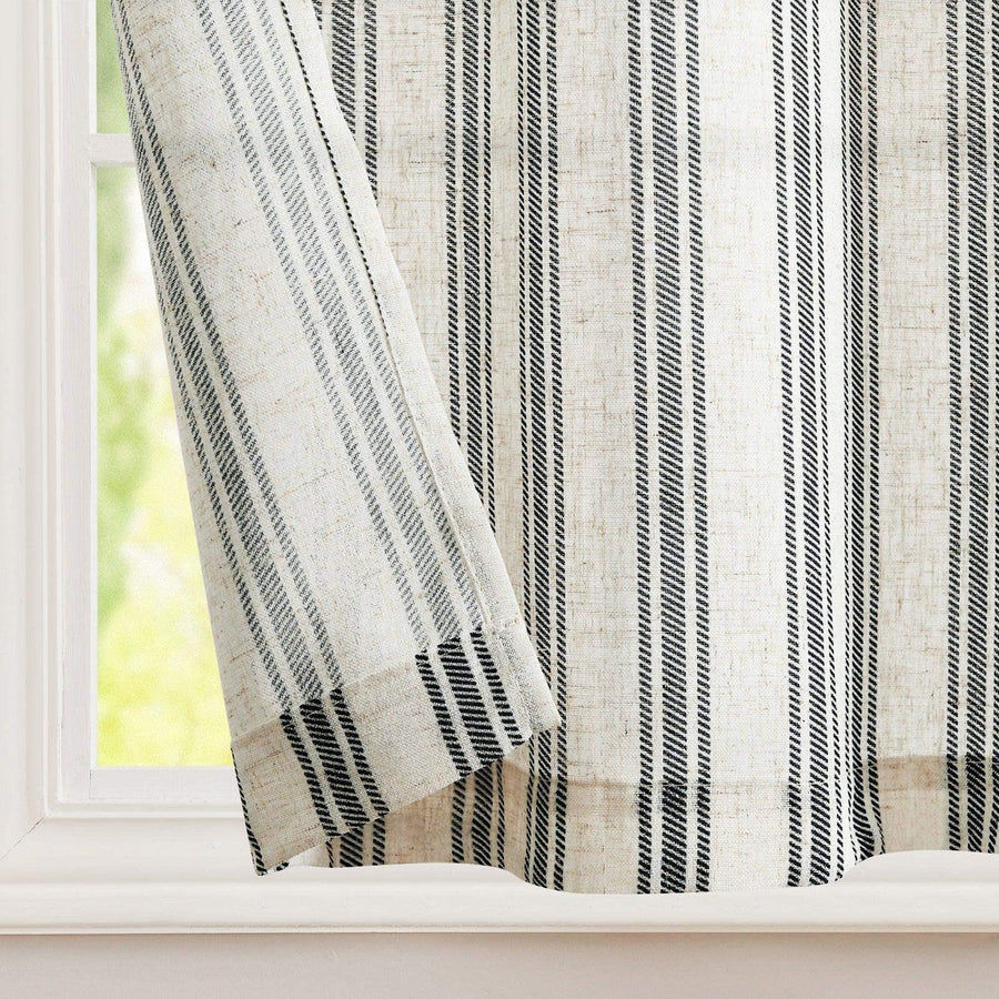 Twill Striped Linen Blend Rod Pocket Kitchen Curtains - Jinchan Home