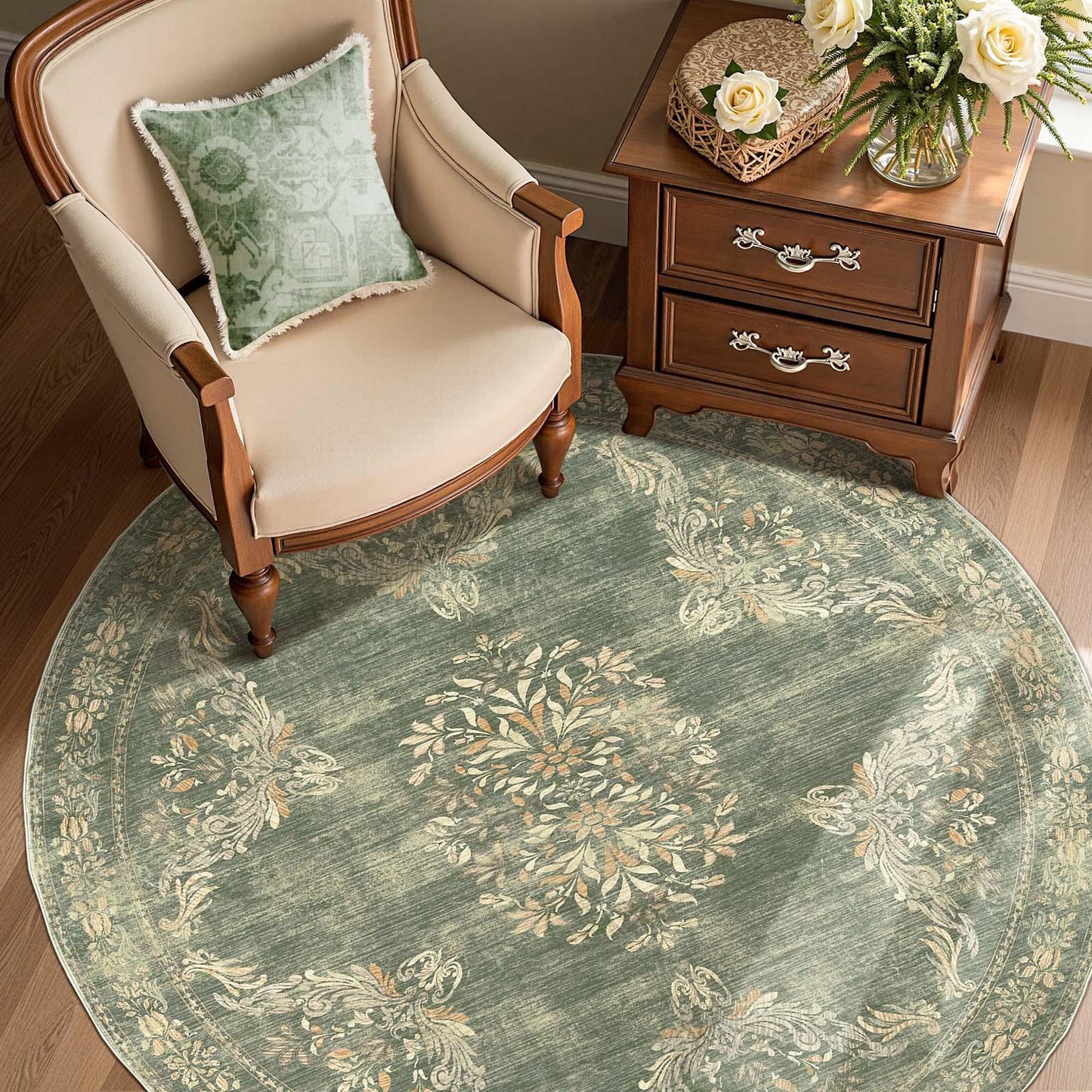 Soft Vintage Acanthus Floral Scrollwork Rug - Jinchan Home
