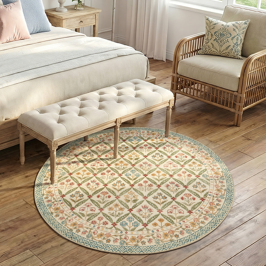Vintage Floral Polypropylene Area Rug - Jinchan Home