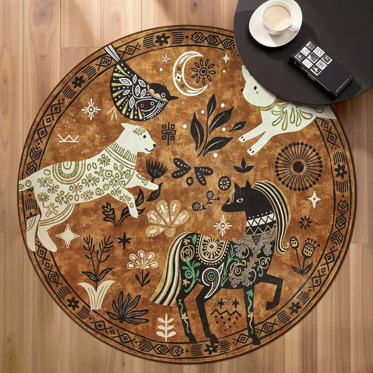 Boho Tribal Woodland Animal Rug - Jinchan Home
