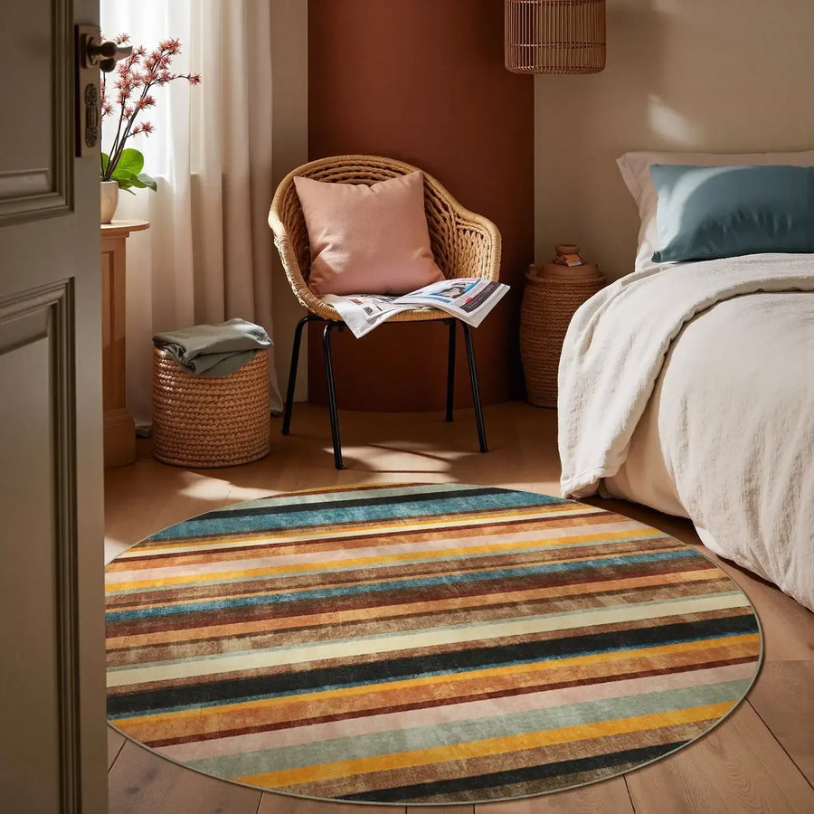 Vintage Warm-Tone Striped Indoor Rug Doormat - Jinchan Home