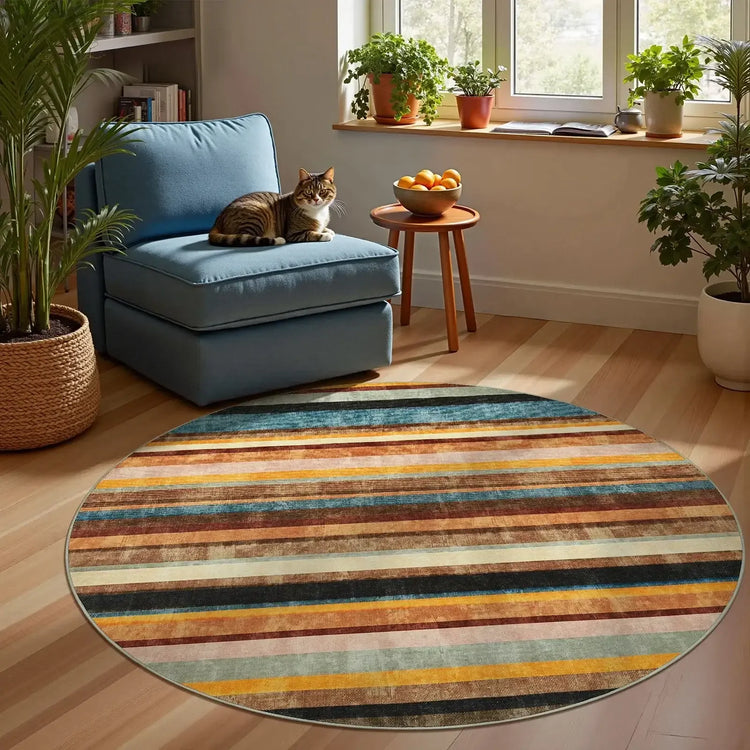 Vintage Warm-Tone Striped Indoor Rug Doormat - Jinchan Home