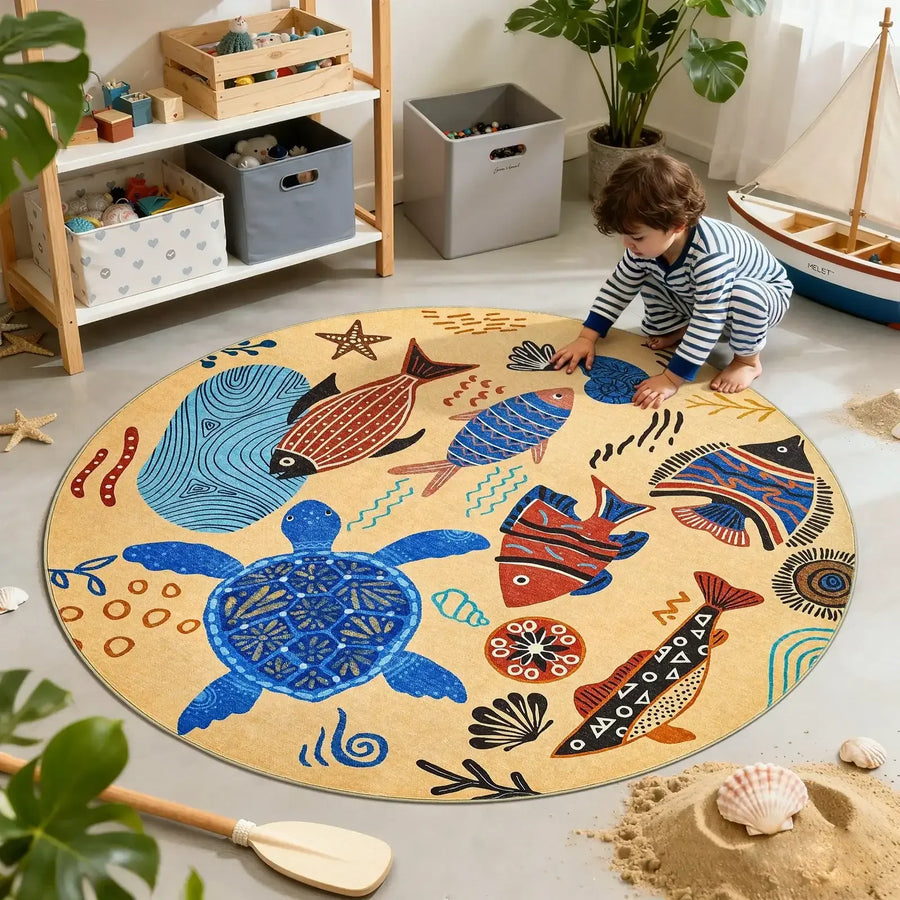 Underwater Folk Art Kids Rug - Jinchan Home
