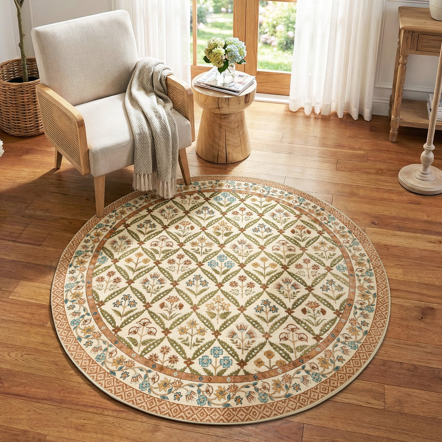 Vintage Floral Polypropylene Area Rug - Jinchan Home