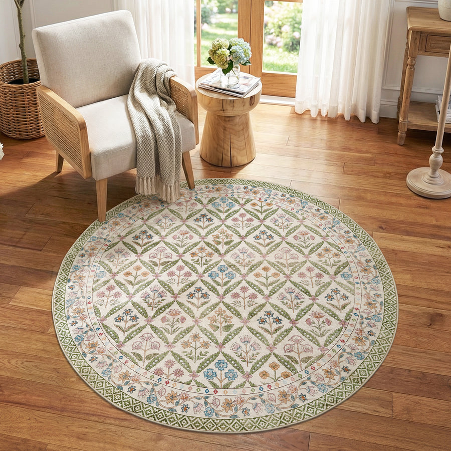 Vintage Floral Polypropylene Area Rug - Jinchan Home